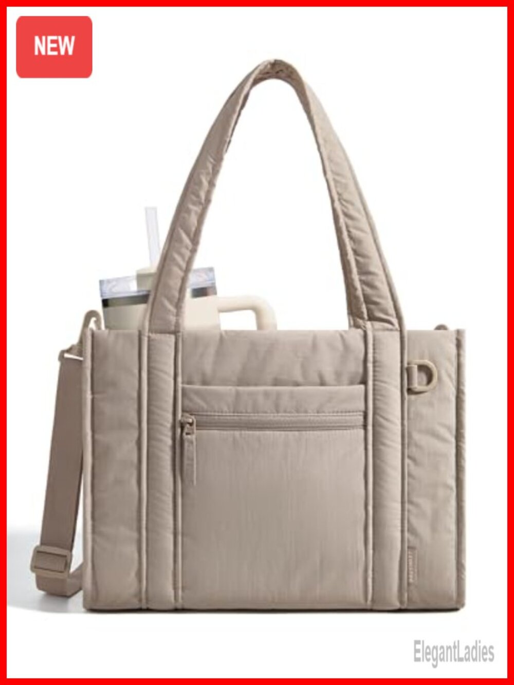 Quilted Puffy Tote Bag Crossbody Work Bag with Laptop Compartment